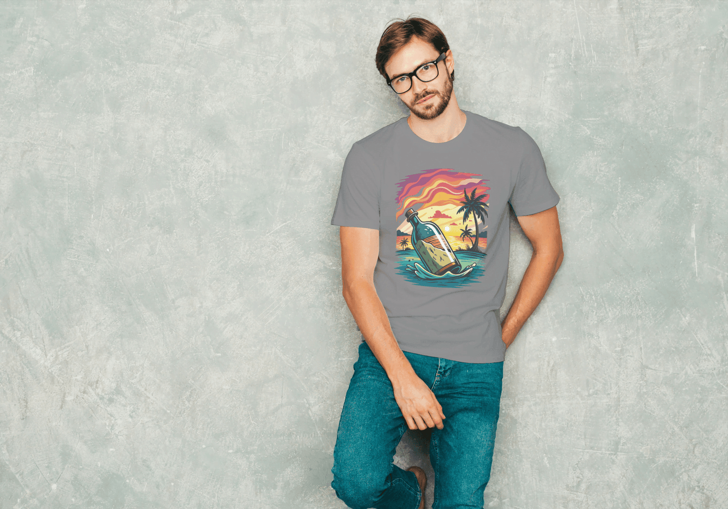 Message in a Bottle Sunset: Tropical Beach Vibes Tee - Essentia Attire