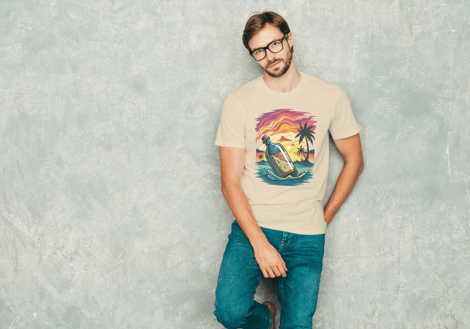 Message in a Bottle Sunset: Tropical Beach Vibes Tee - Essentia Attire