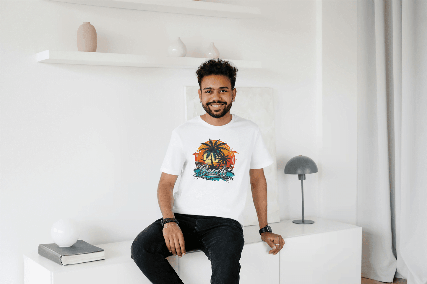 Beach Sunset Palm Tree: Tropical Summer Vibes Tee - Essentia Attire