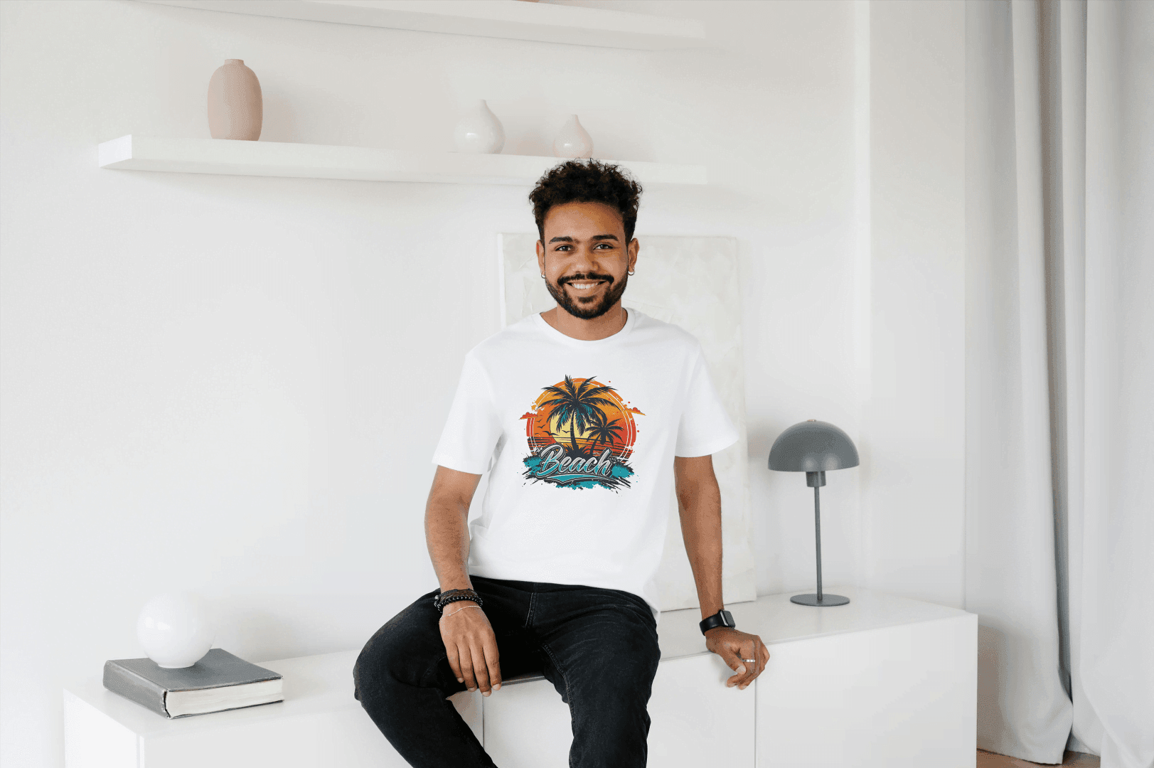 Beach Sunset Palm Tree: Tropical Summer Vibes Tee - Essentia Attire