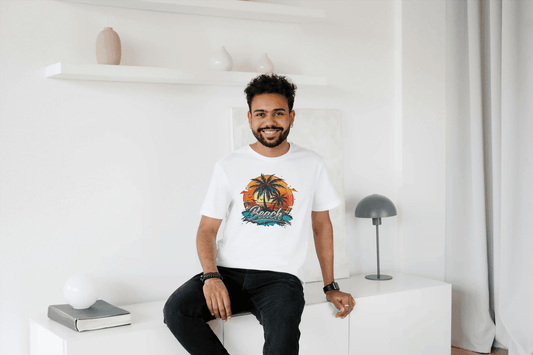 Beach Sunset Palm Tree: Tropical Summer Vibes Tee - Essentia Attire