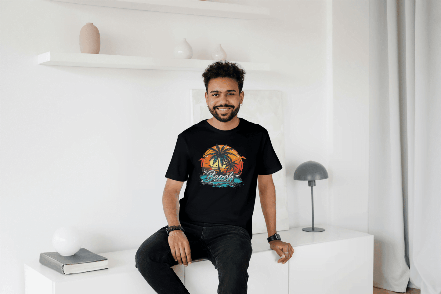 Beach Sunset Palm Tree: Tropical Summer Vibes Tee - Essentia Attire