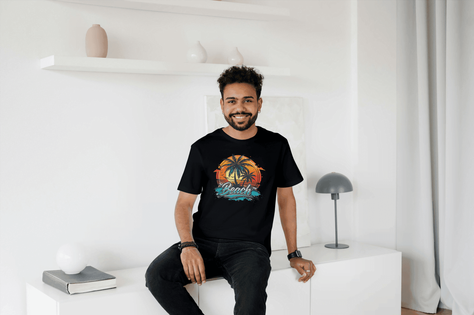 Beach Sunset Palm Tree: Tropical Summer Vibes Tee - Essentia Attire