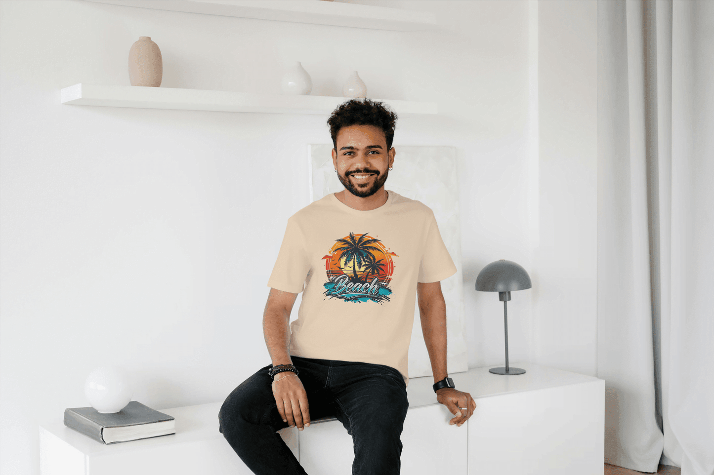 Beach Sunset Palm Tree: Tropical Summer Vibes Tee - Essentia Attire