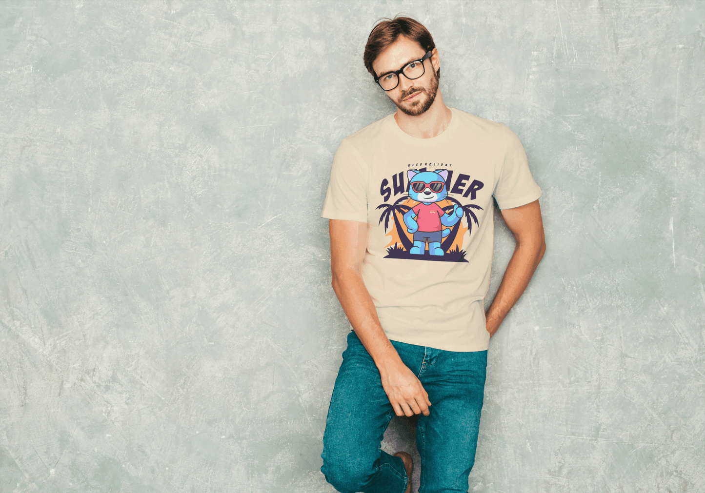Keep Holiday Summer Cat: Funny Beach Vibes Tee - Essentia Attire