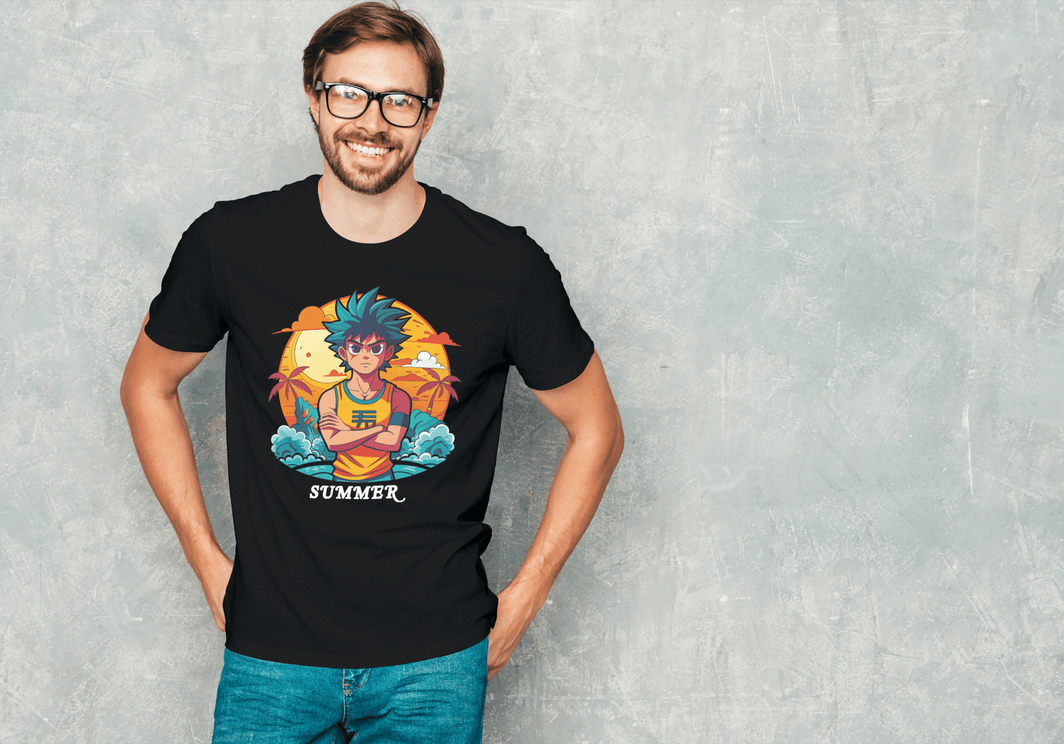 Anime Summer Beach: Manga Style Vacation Tee - Essentia Attire