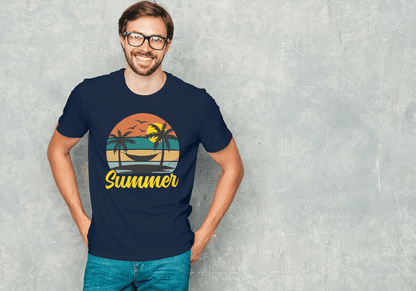 Summer Hammock & Palm Trees: Tropical Beach Sunset Tee - Essentia Attire