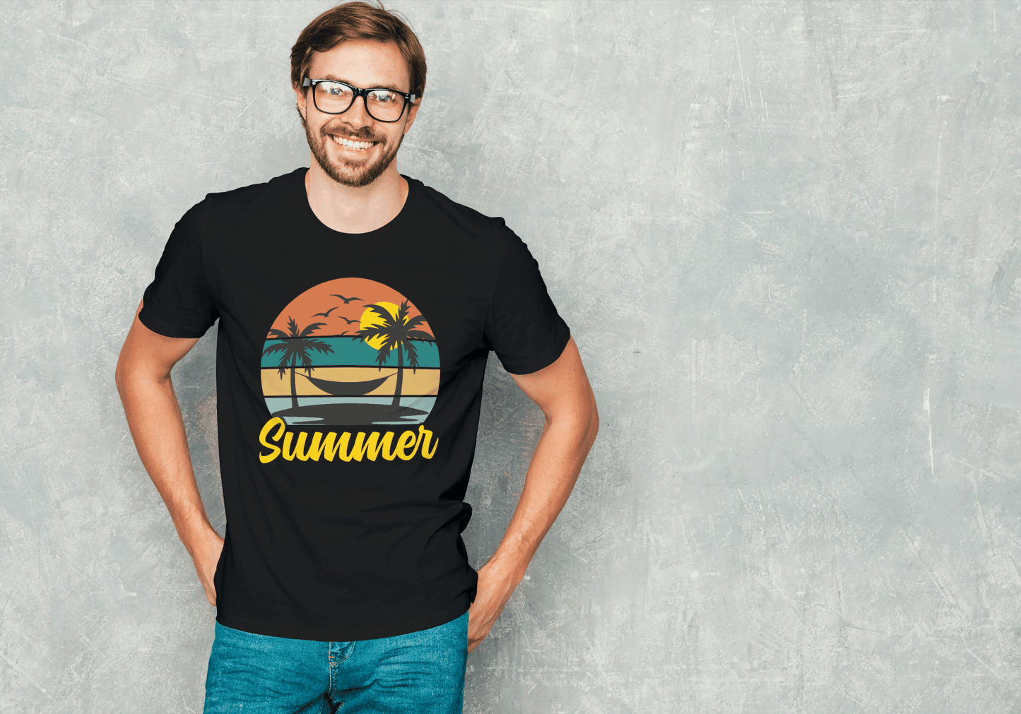 Summer Hammock & Palm Trees: Tropical Beach Sunset Tee - Essentia Attire