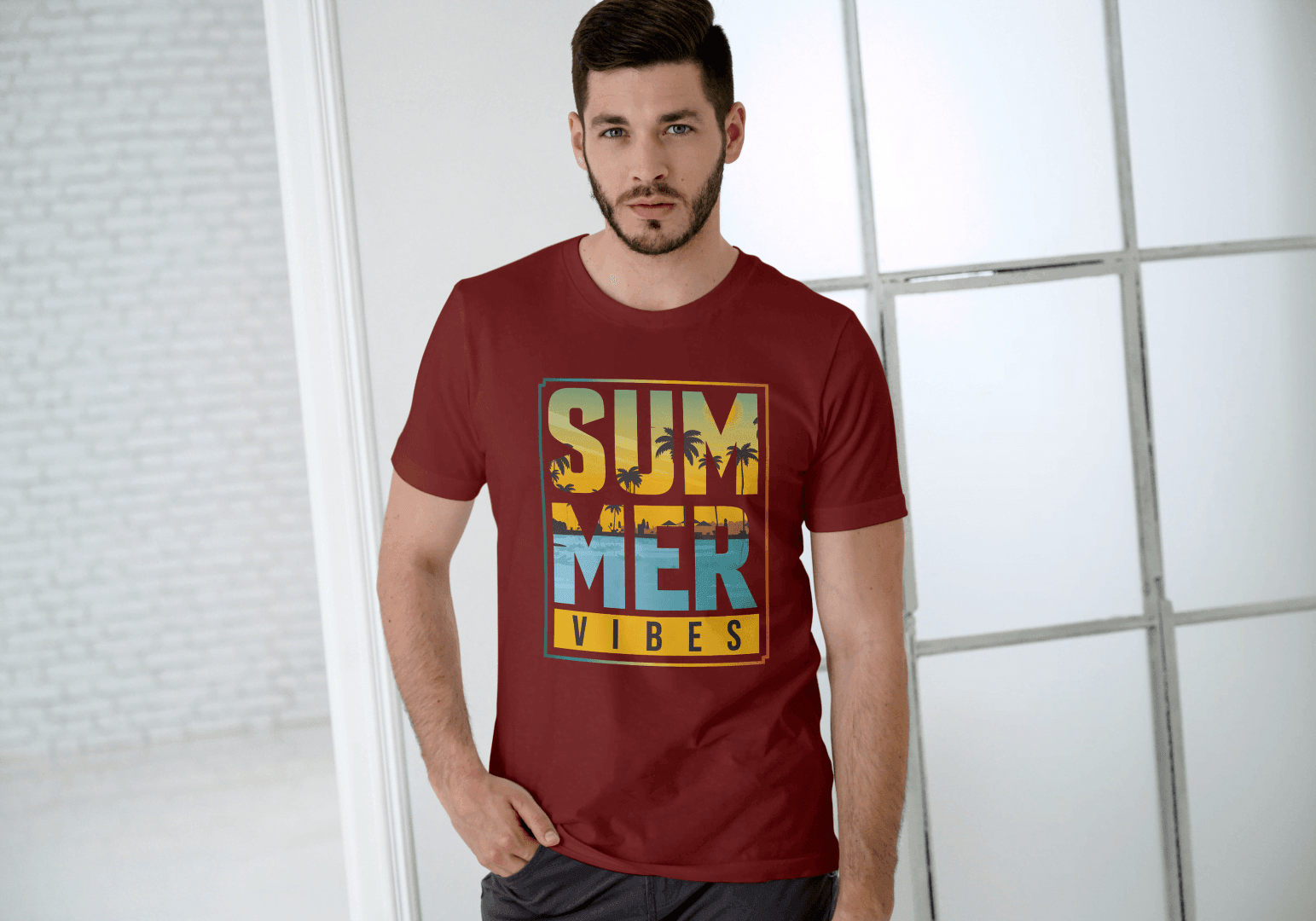 SUMMER VIBES Palm Tree Sunset: Beach Landscape Tee - Essentia Attire