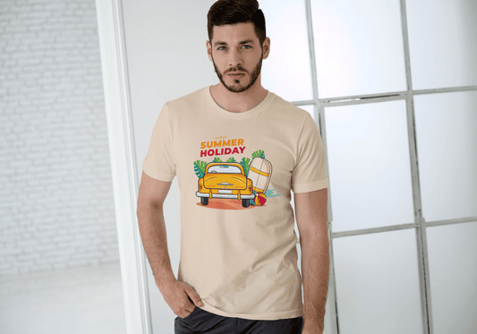 Happy Summer Holiday Classic Car: Retro Beach Surf Tee - Essentia Attire