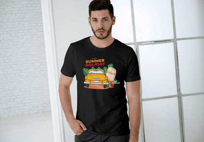 Happy Summer Holiday Classic Car: Retro Beach Surf Tee - Essentia Attire