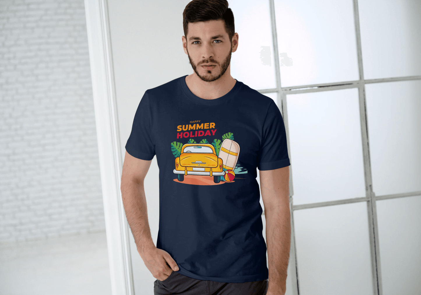 Happy Summer Holiday Classic Car: Retro Beach Surf Tee - Essentia Attire