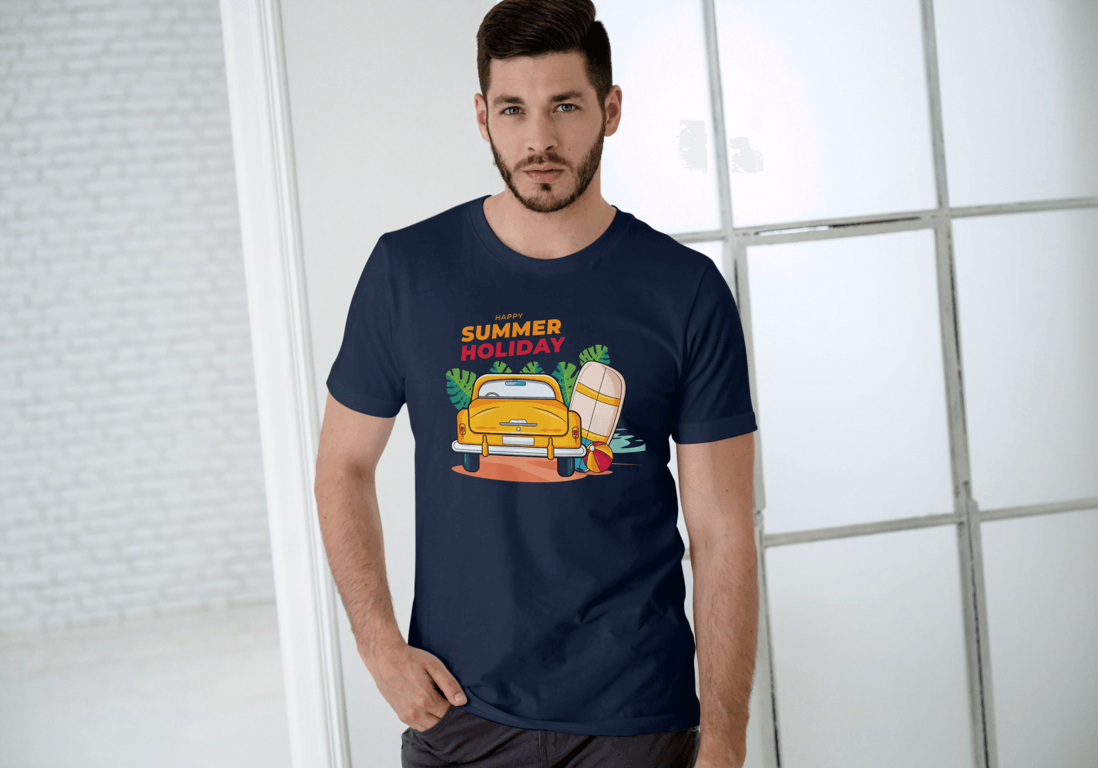 Happy Summer Holiday Classic Car: Retro Beach Surf Tee - Essentia Attire