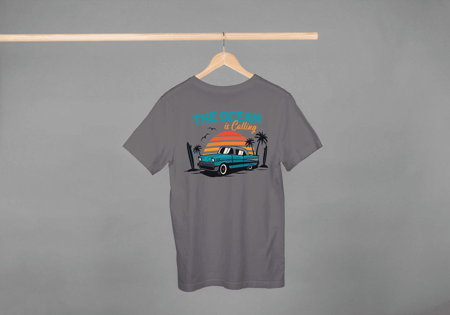 Ocean is Calling Vintage Car: Surf & Beach Life Tee - Essentia Attire