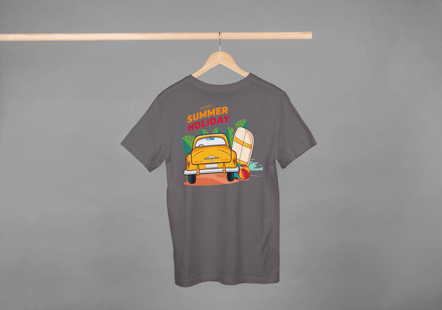 Happy Summer Holiday Classic Car: Retro Beach Surf Tee - Essentia Attire