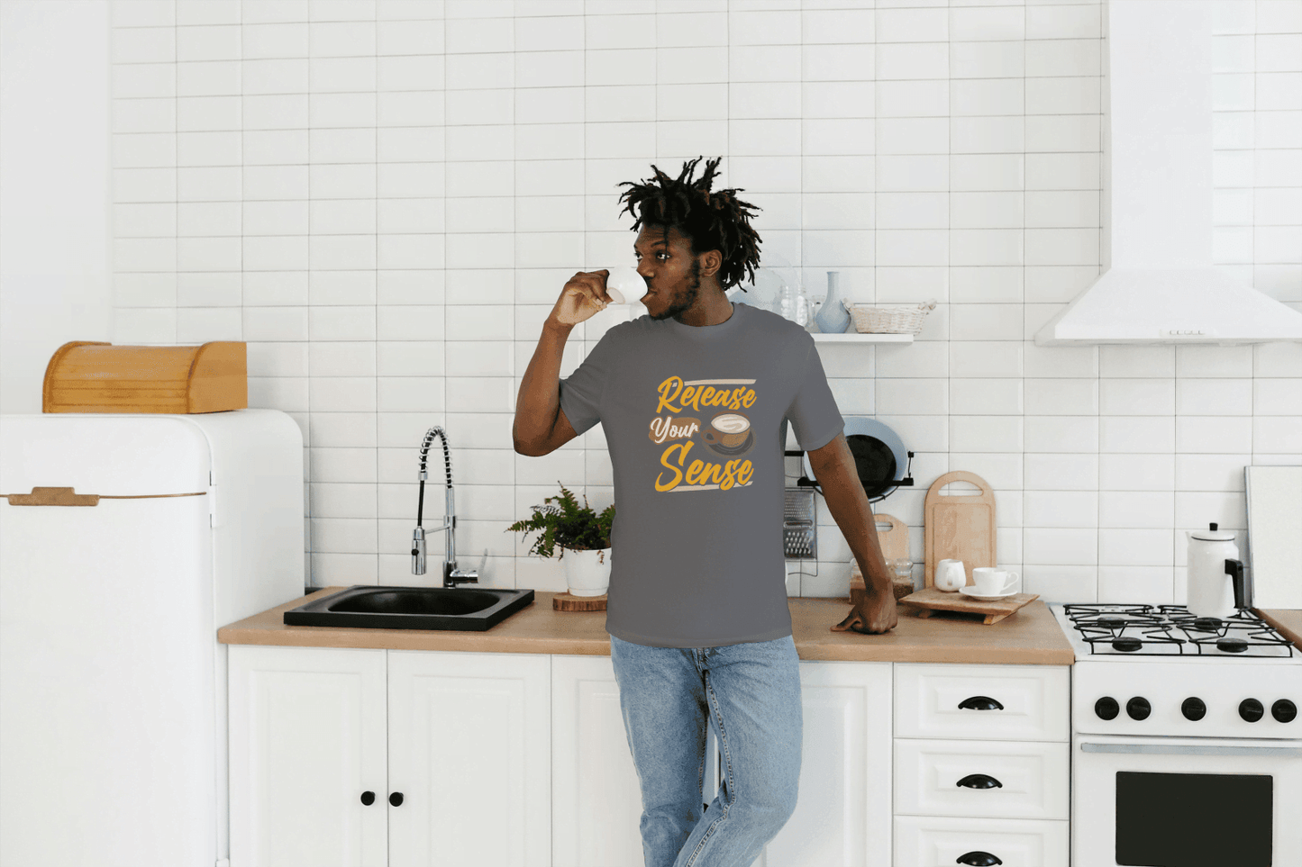 Release Your Sense Coffee Tee: Relaxing Brew Graphic Tee - Essentia Attire