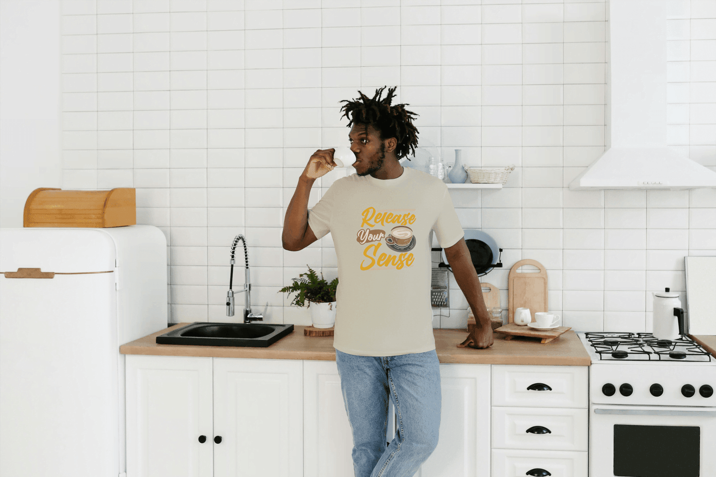 Release Your Sense Coffee Tee: Relaxing Brew Graphic Tee - Essentia Attire