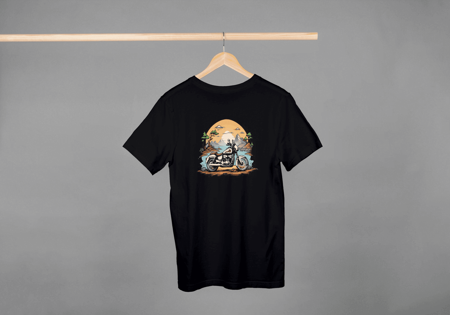 Skeleton Rider Motorcycle: Desert Sunset Biker Tee - Essentia Attire