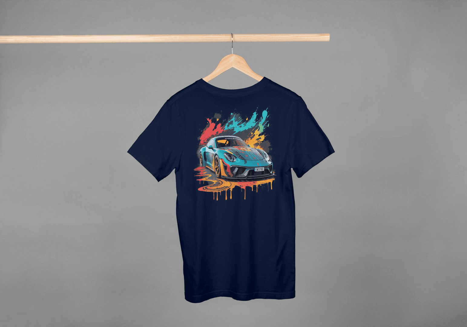 Sports Car Paint Splatter: Vibrant Auto Graphic Tee - Essentia Attire