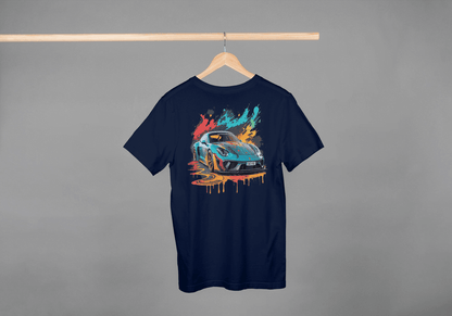 Sports Car Paint Splatter: Vibrant Auto Graphic Tee - Essentia Attire