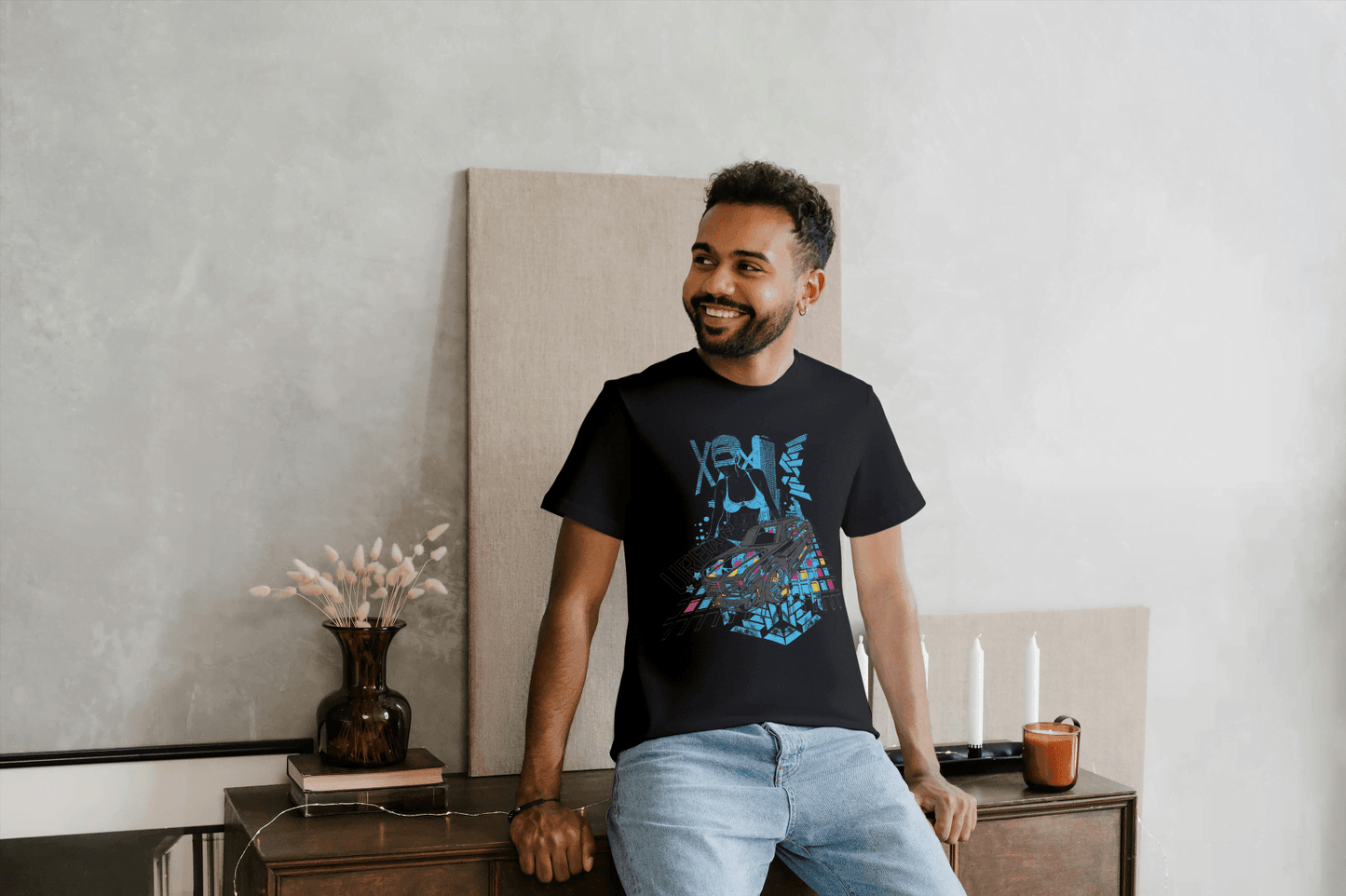 Cyberpunk Dynamic Car: Futuristic Graphic Tee - Essentia Attire
