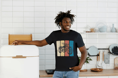 Retro Stripe Motorcycle: Vintage Bike Graphic Tee - Essentia Attire