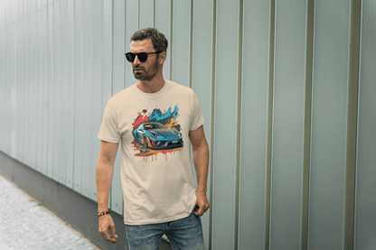 Sports Car Paint Splatter: Vibrant Auto Graphic Tee - Essentia Attire
