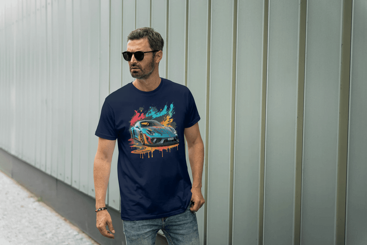 Sports Car Paint Splatter: Vibrant Auto Graphic Tee - Essentia Attire
