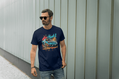 Sports Car Paint Splatter: Vibrant Auto Graphic Tee - Essentia Attire