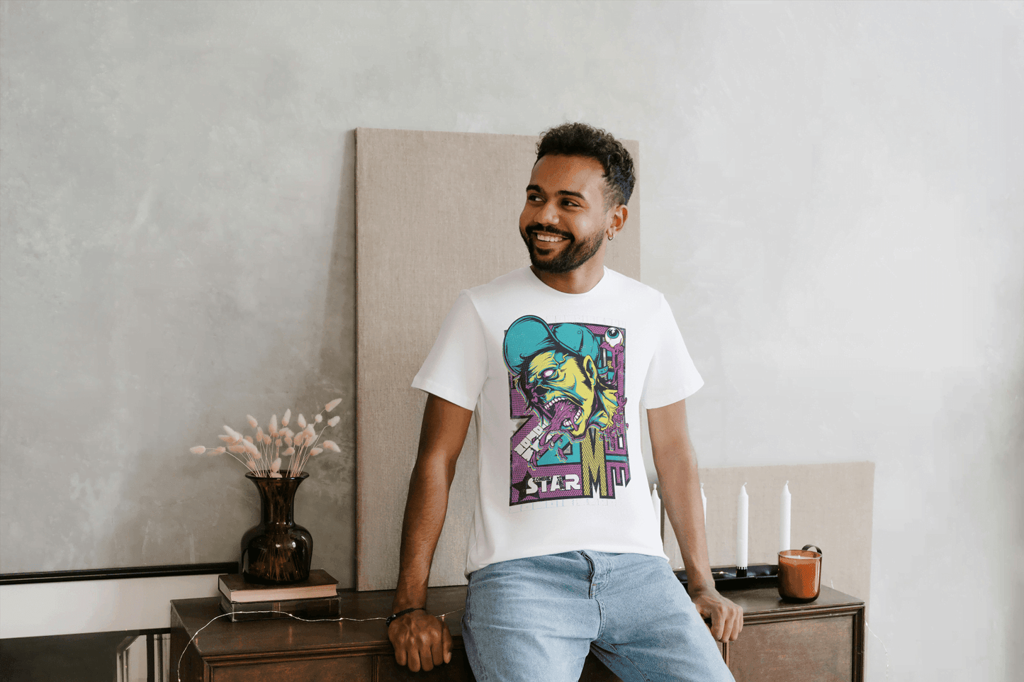 Unique Urban Art: Men's Psychedelic Monster Face Tee - Essentia Attire