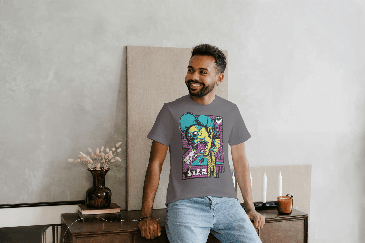Unique Urban Art: Men's Psychedelic Monster Face Tee - Essentia Attire