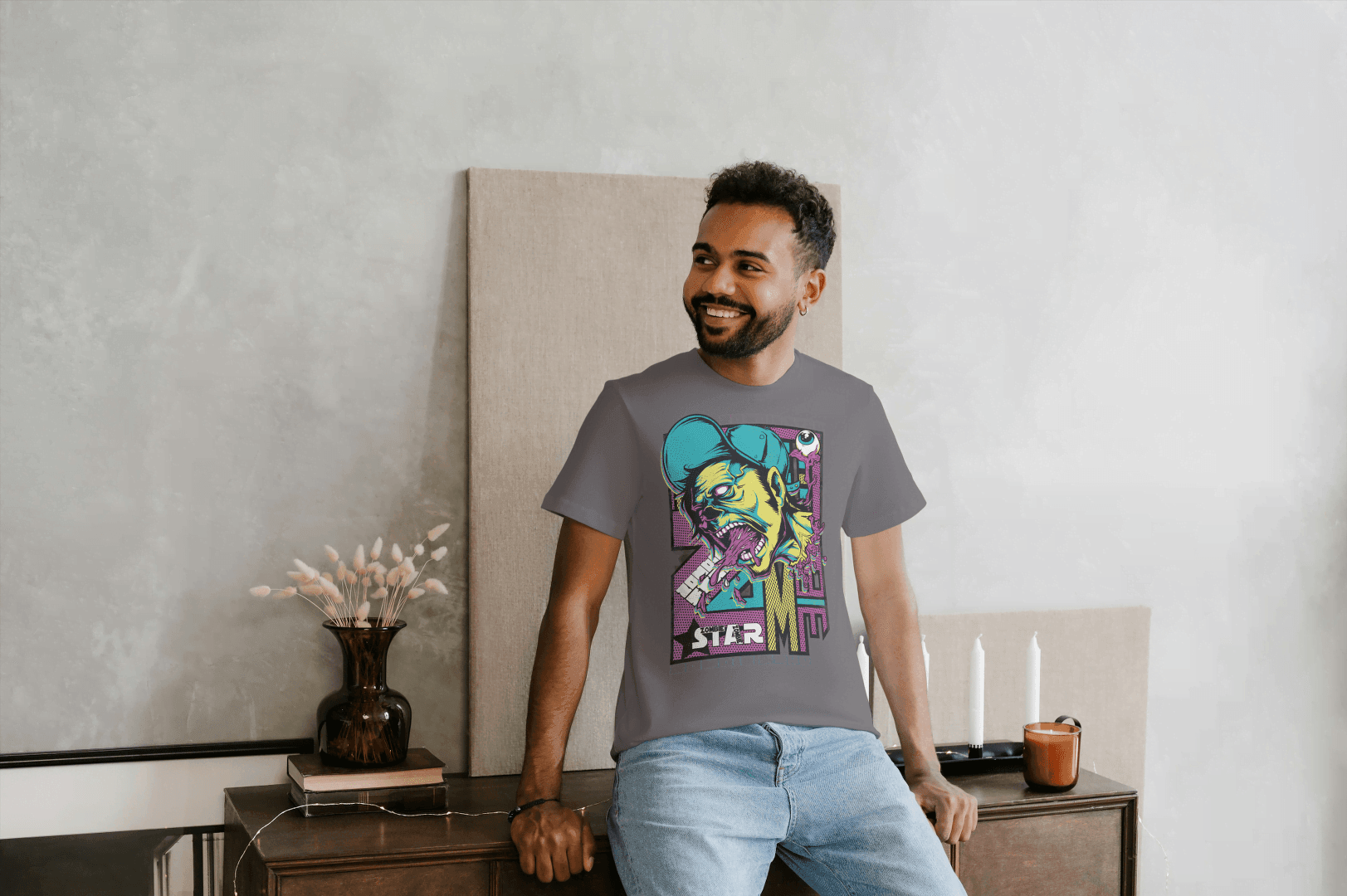 Unique Urban Art: Men's Psychedelic Monster Face Tee - Essentia Attire