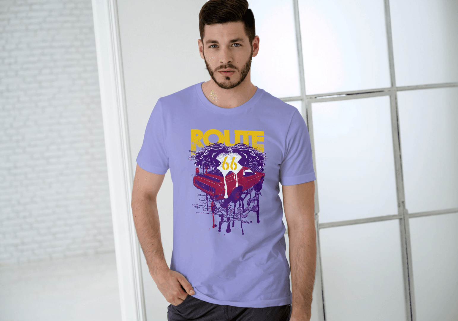 Men's Route 66 Classic Car Dripping: Vintage Road Trip - Essentia Attire