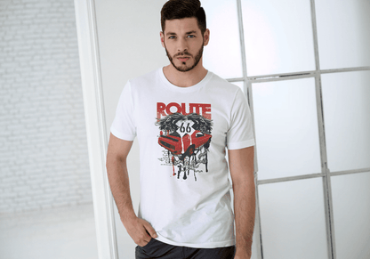 Men's Route 66 Classic Car Dripping: Vintage Road Trip - Essentia Attire