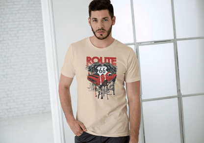 Men's Route 66 Classic Car Dripping: Vintage Road Trip - Essentia Attire