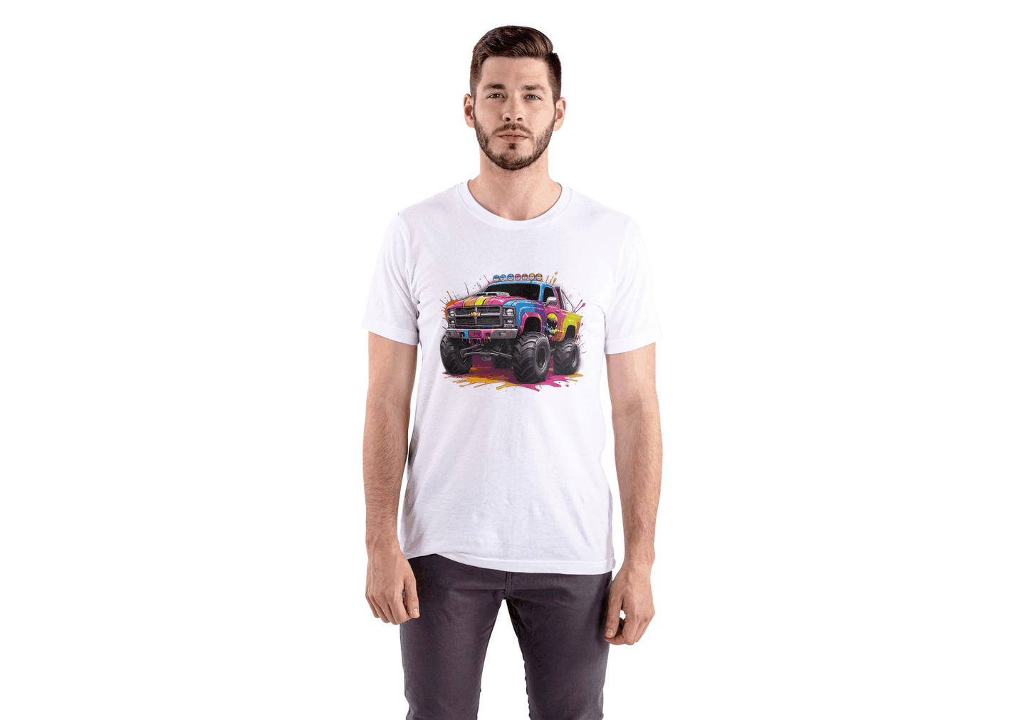 Vibrant Monster Truck: Paint Splatter Graphic Tee - Essentia Attire