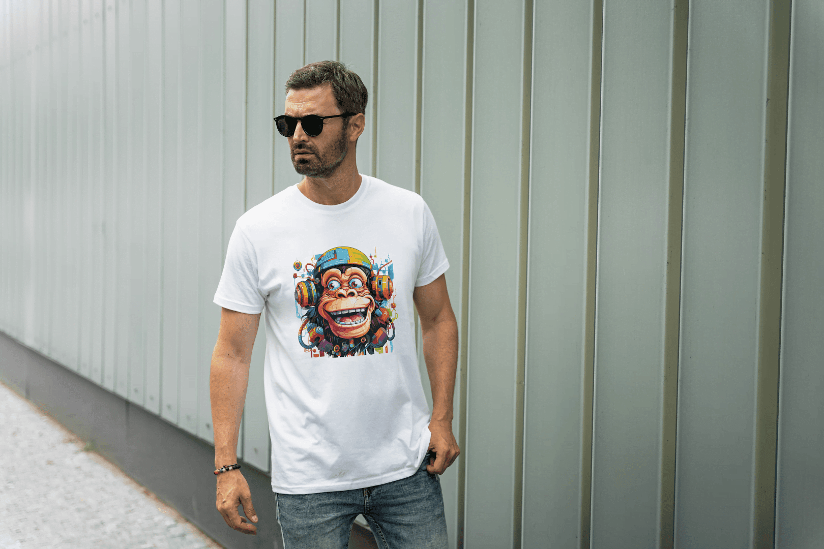 Vibrant DJ Monkey: Happy Music Lover Tee - Essentia Attire