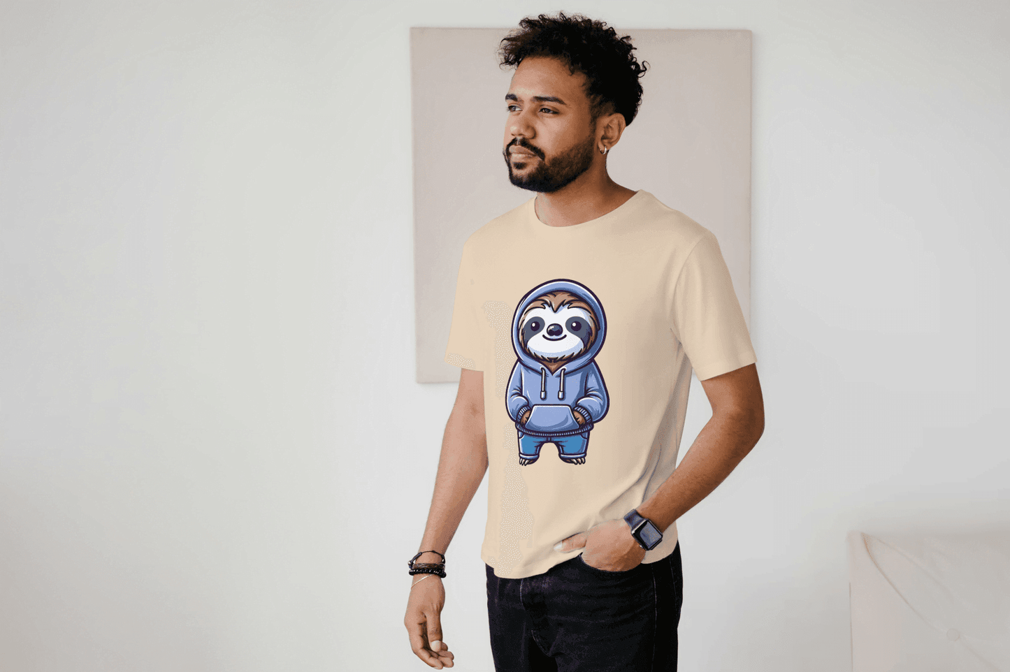 Cute Sloth Hoodie: Relaxed Animal Graphic Tee - Essentia Attire