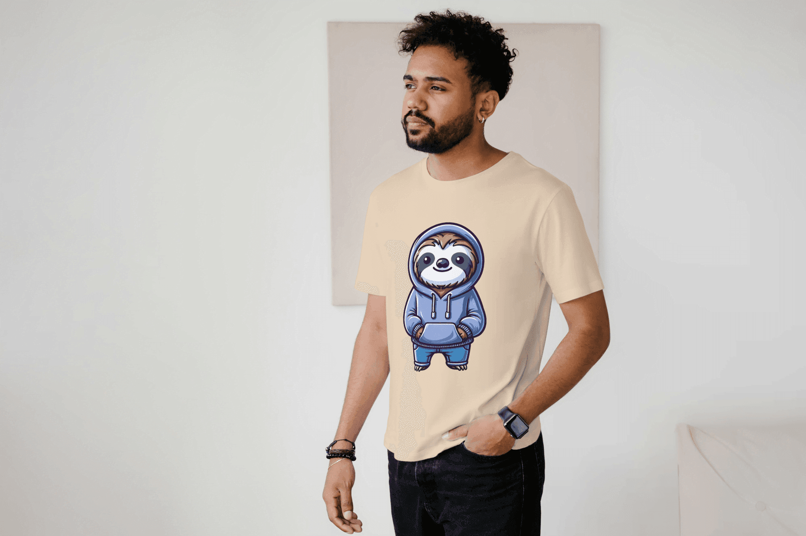 Cute Sloth Hoodie: Relaxed Animal Graphic Tee - Essentia Attire