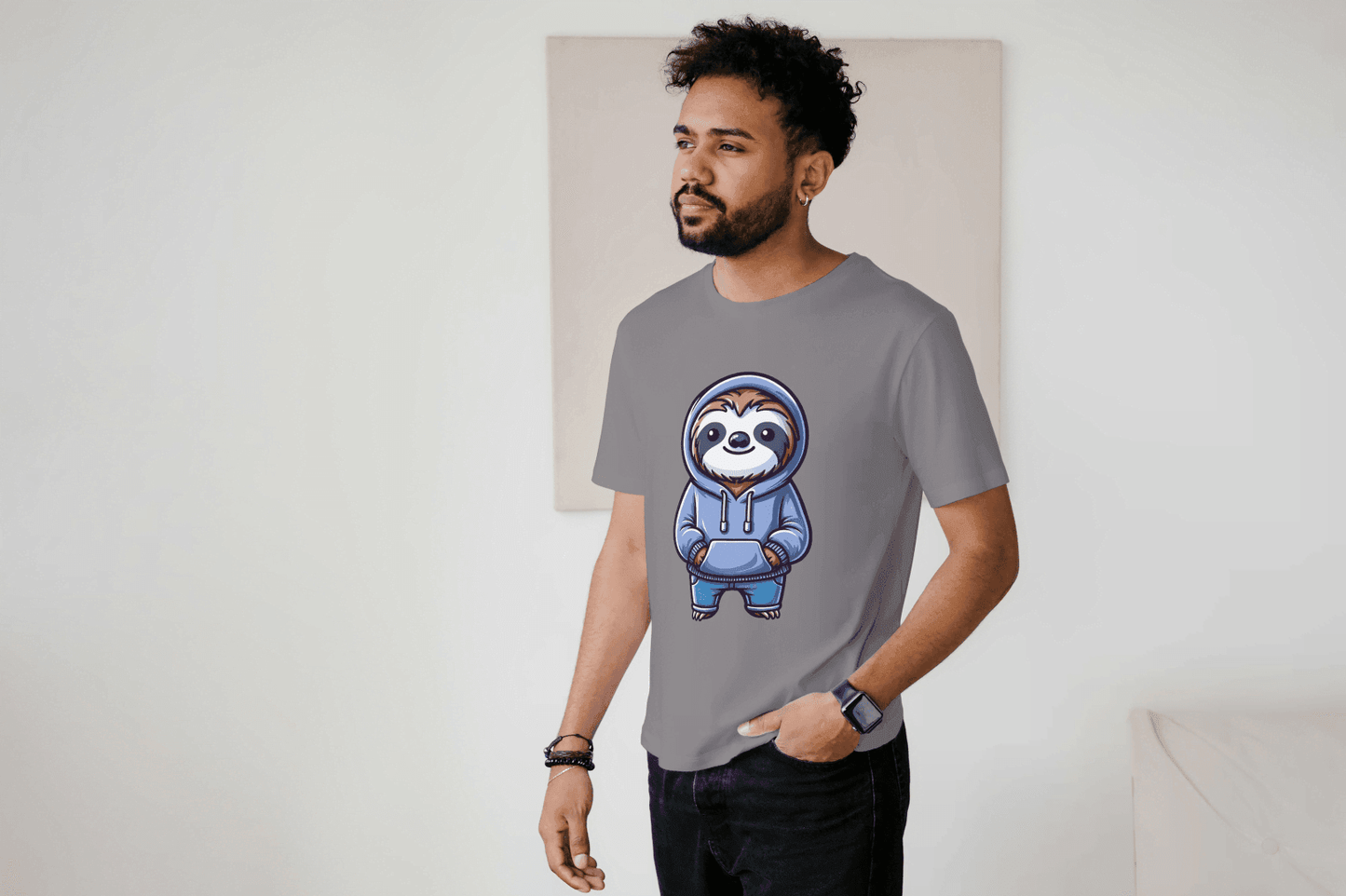 Cute Sloth Hoodie: Relaxed Animal Graphic Tee - Essentia Attire