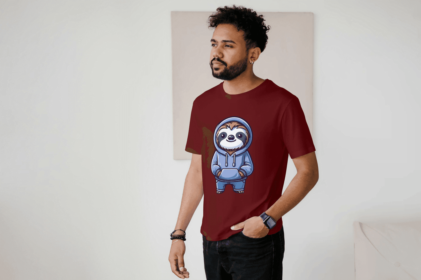 Cute Sloth Hoodie: Relaxed Animal Graphic Tee - Essentia Attire