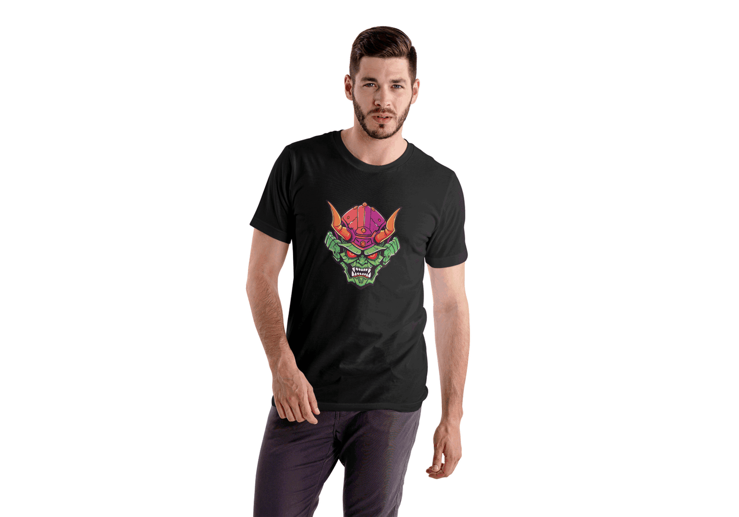 Vibrant Oni Mask: Japanese Demon Mask Tee - Essentia Attire