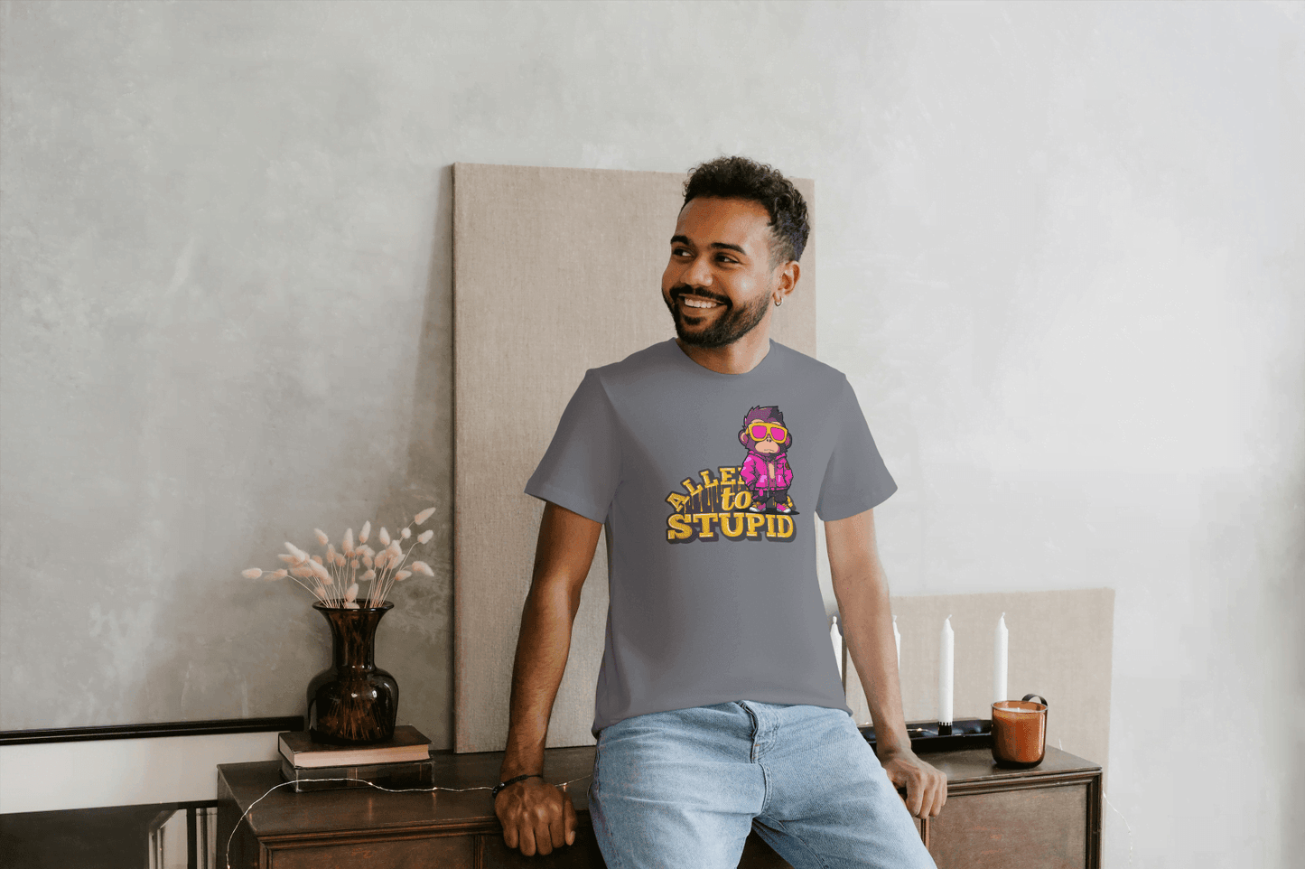 Allen To Stupid: Funny Monkey Graphic Tee - Essentia Attire