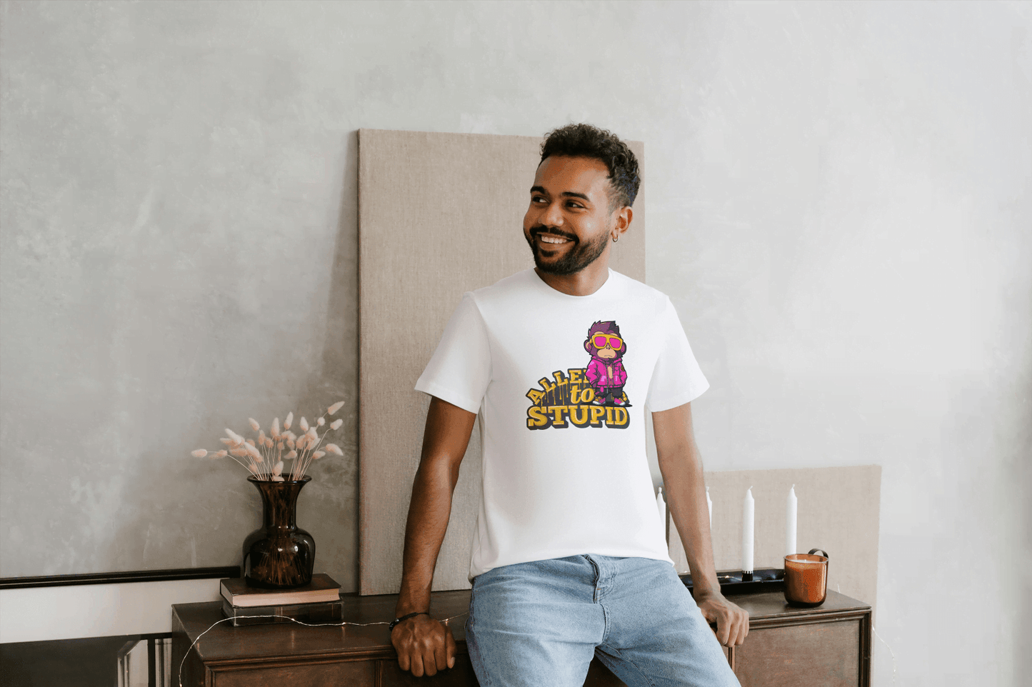 Allen To Stupid: Funny Monkey Graphic Tee - Essentia Attire