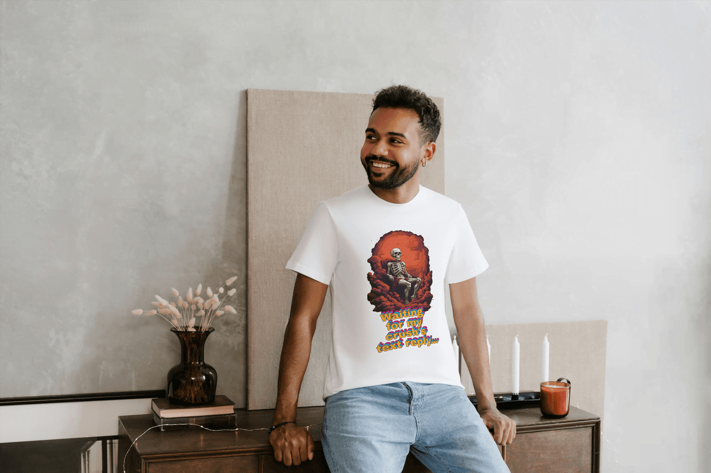 Waiting for Crush's Text Reply: Skeleton Sarcastic Tee - Essentia Attire