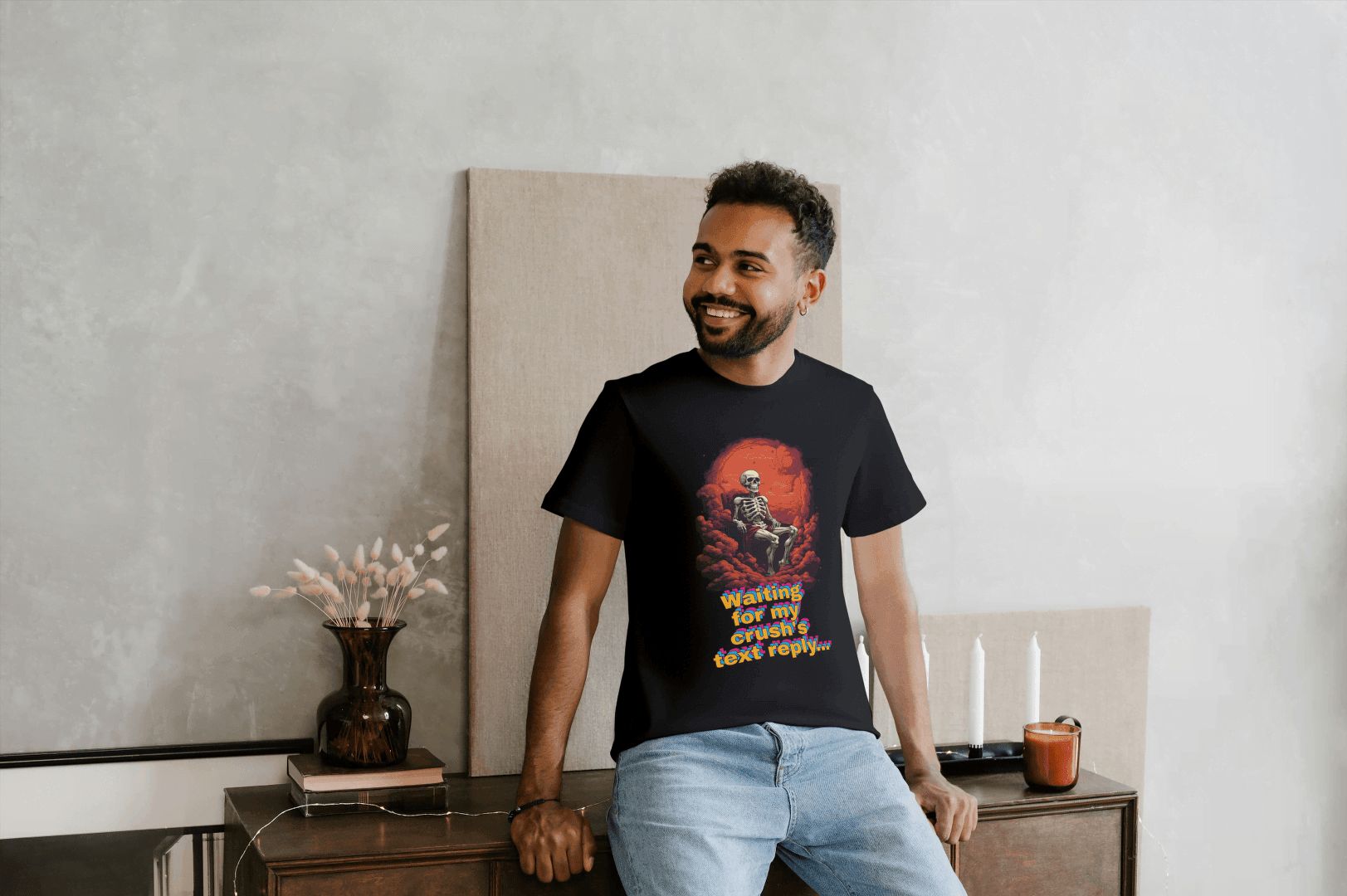 Waiting for Crush's Text Reply: Skeleton Sarcastic Tee - Essentia Attire