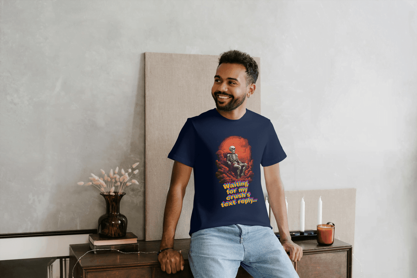 Waiting for Crush's Text Reply: Skeleton Sarcastic Tee - Essentia Attire