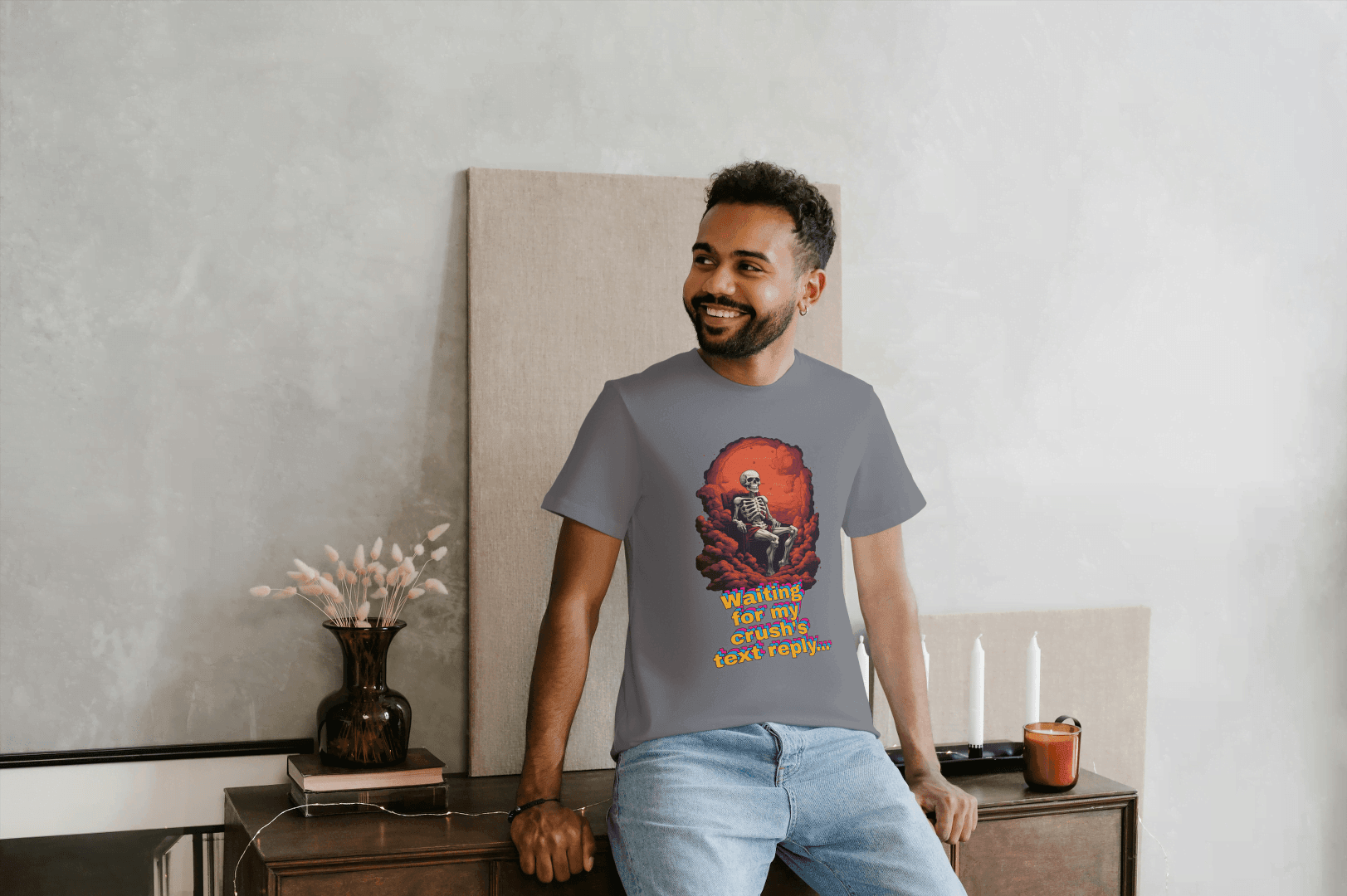 Waiting for Crush's Text Reply: Skeleton Sarcastic Tee - Essentia Attire