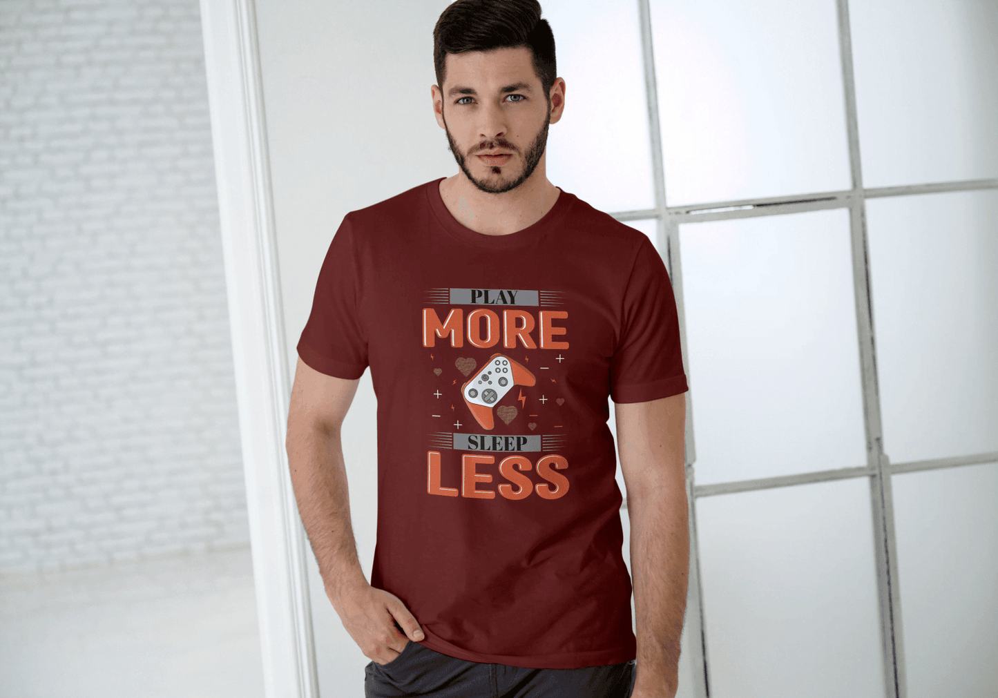 Play More Sleep Less Gaming: Retro Pixel Gamer Tee - Essentia Attire