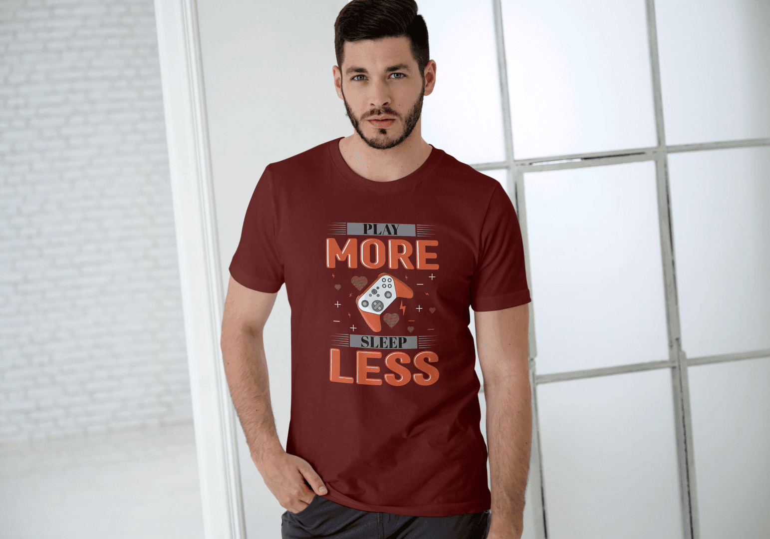 Play More Sleep Less Gaming: Retro Pixel Gamer Tee - Essentia Attire